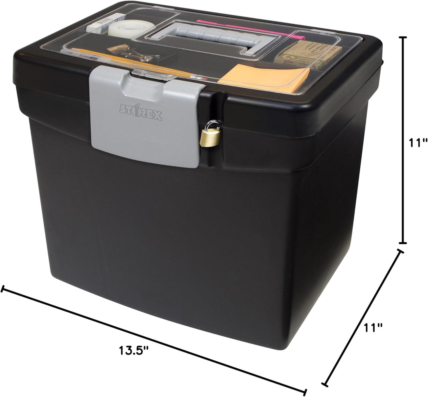 imageStorex Portable LetterLegal Filebox with Organizer Lid LetterLegal Files 145 X 105 X 12 BlackBlack