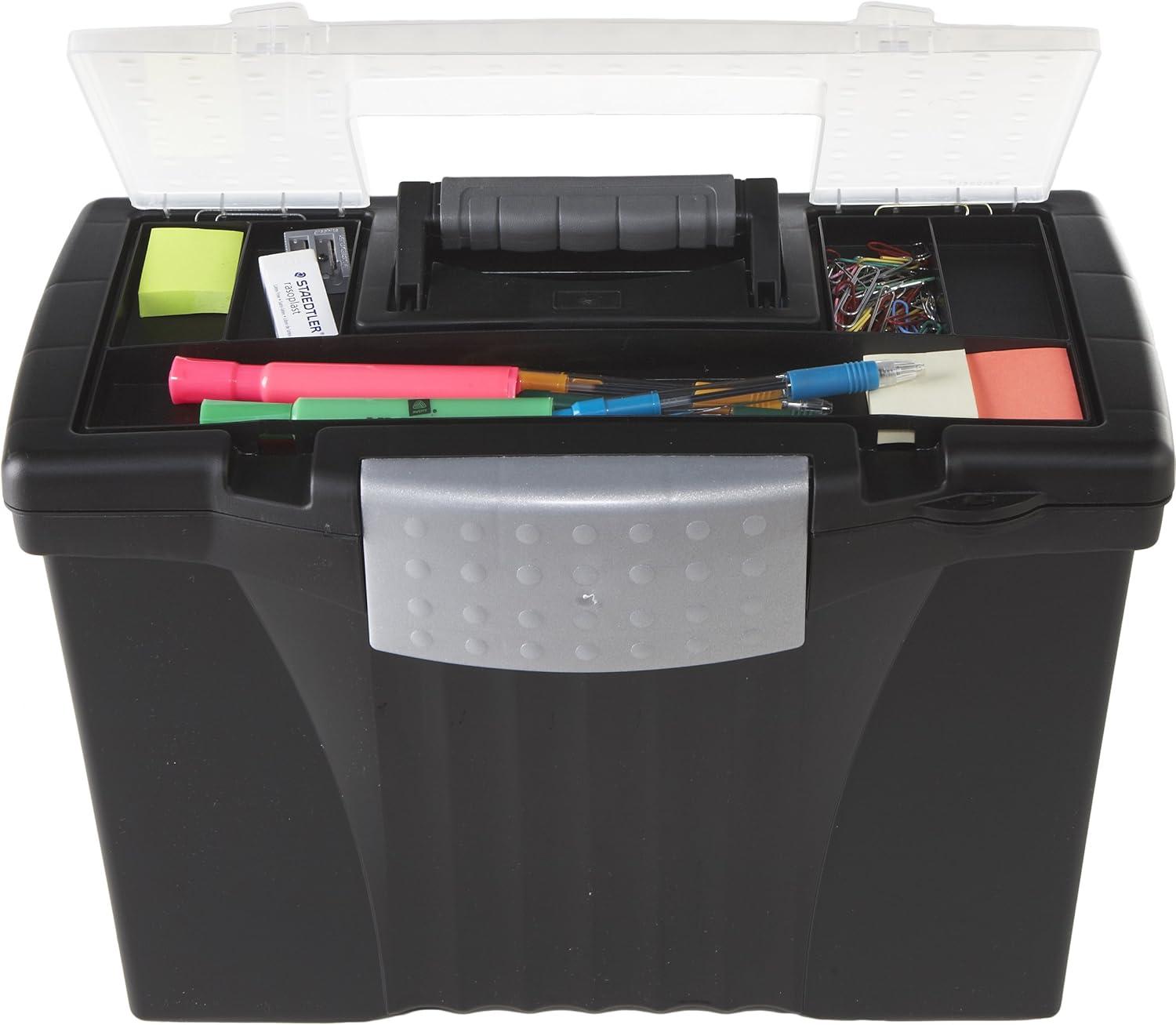 imageStorex Portable LetterLegal Filebox with Organizer Lid LetterLegal Files 145 X 105 X 12 BlackBlack