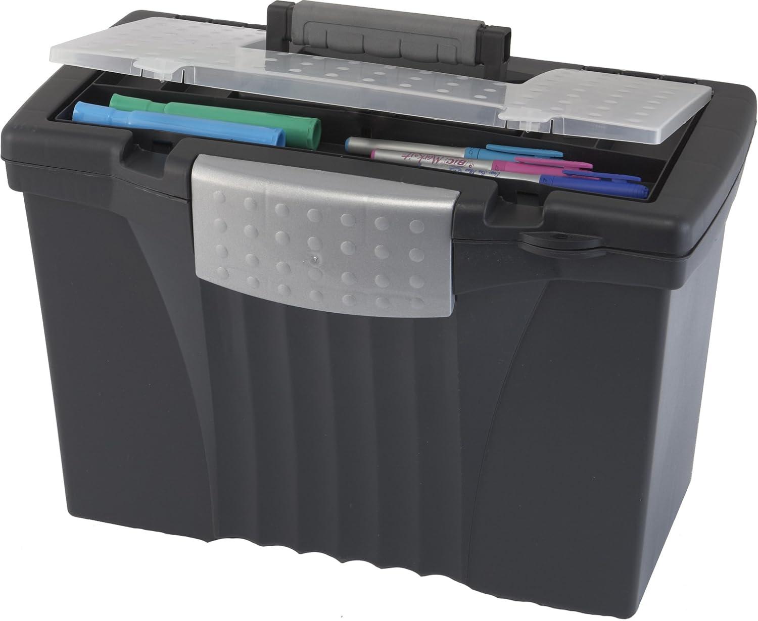 imageStorex Portable LetterLegal Filebox with Organizer Lid LetterLegal Files 145 X 105 X 12 BlackBlack