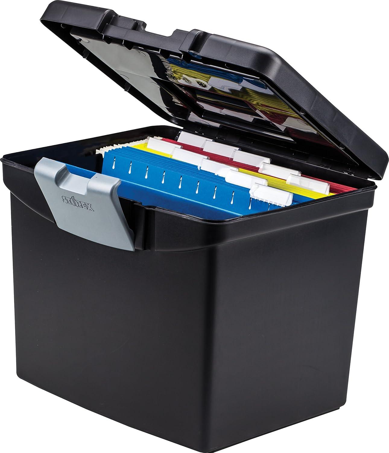 imageStorex Portable LetterLegal Filebox with Organizer Lid LetterLegal Files 145 X 105 X 12 BlackBlack