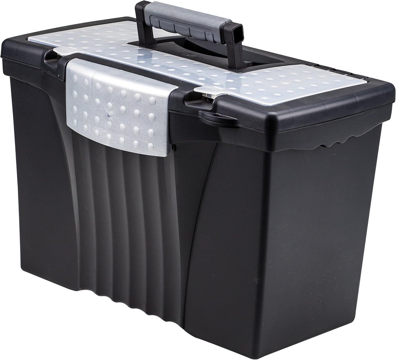 imageStorex Portable LetterLegal Filebox with Organizer Lid LetterLegal Files 145 X 105 X 12 BlackBlack