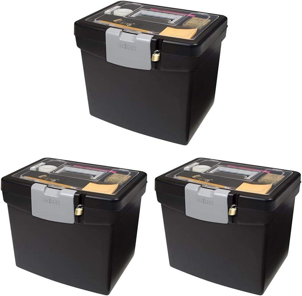 imageStorex Portable LetterLegal Filebox with Organizer Lid LetterLegal Files 145 X 105 X 12 BlackBlack