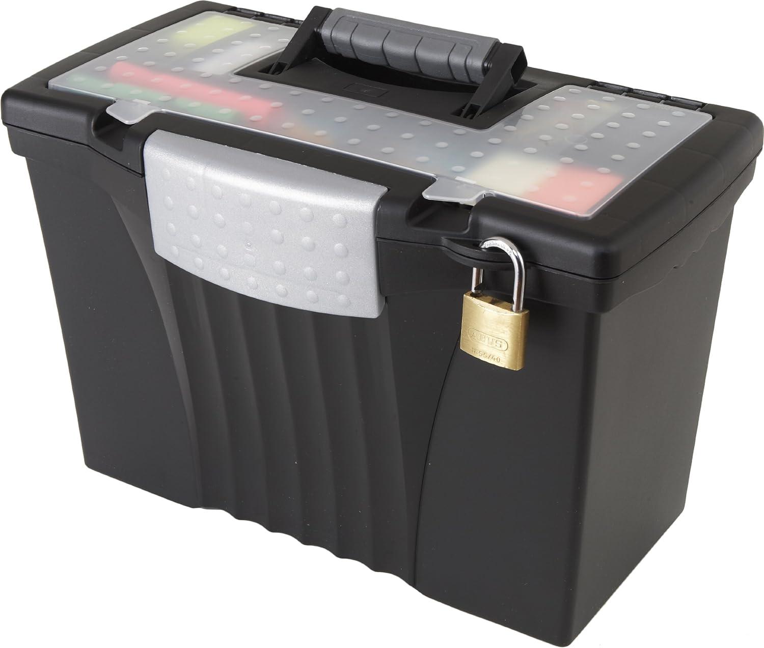 imageStorex Portable LetterLegal Filebox with Organizer Lid LetterLegal Files 145 X 105 X 12 BlackBlack