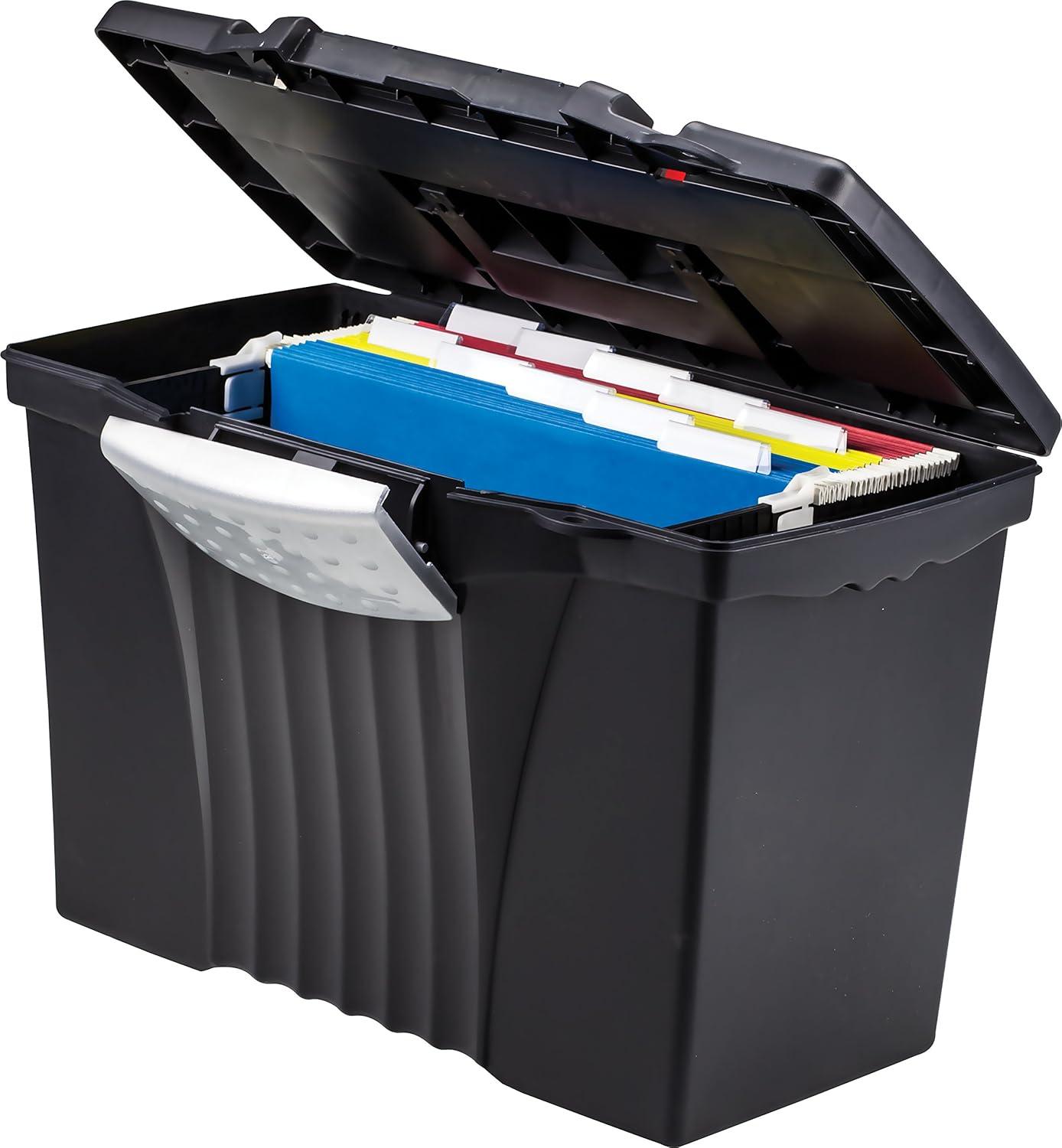 imageStorex Portable LetterLegal Filebox with Organizer Lid LetterLegal Files 145 X 105 X 12 BlackBlack