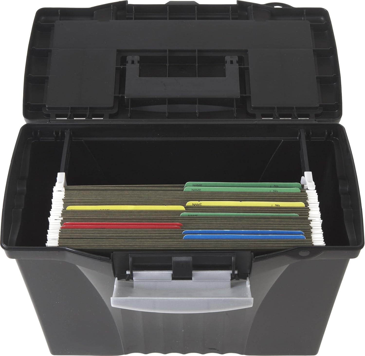 imageStorex Portable LetterLegal Filebox with Organizer Lid LetterLegal Files 145 X 105 X 12 BlackBlack