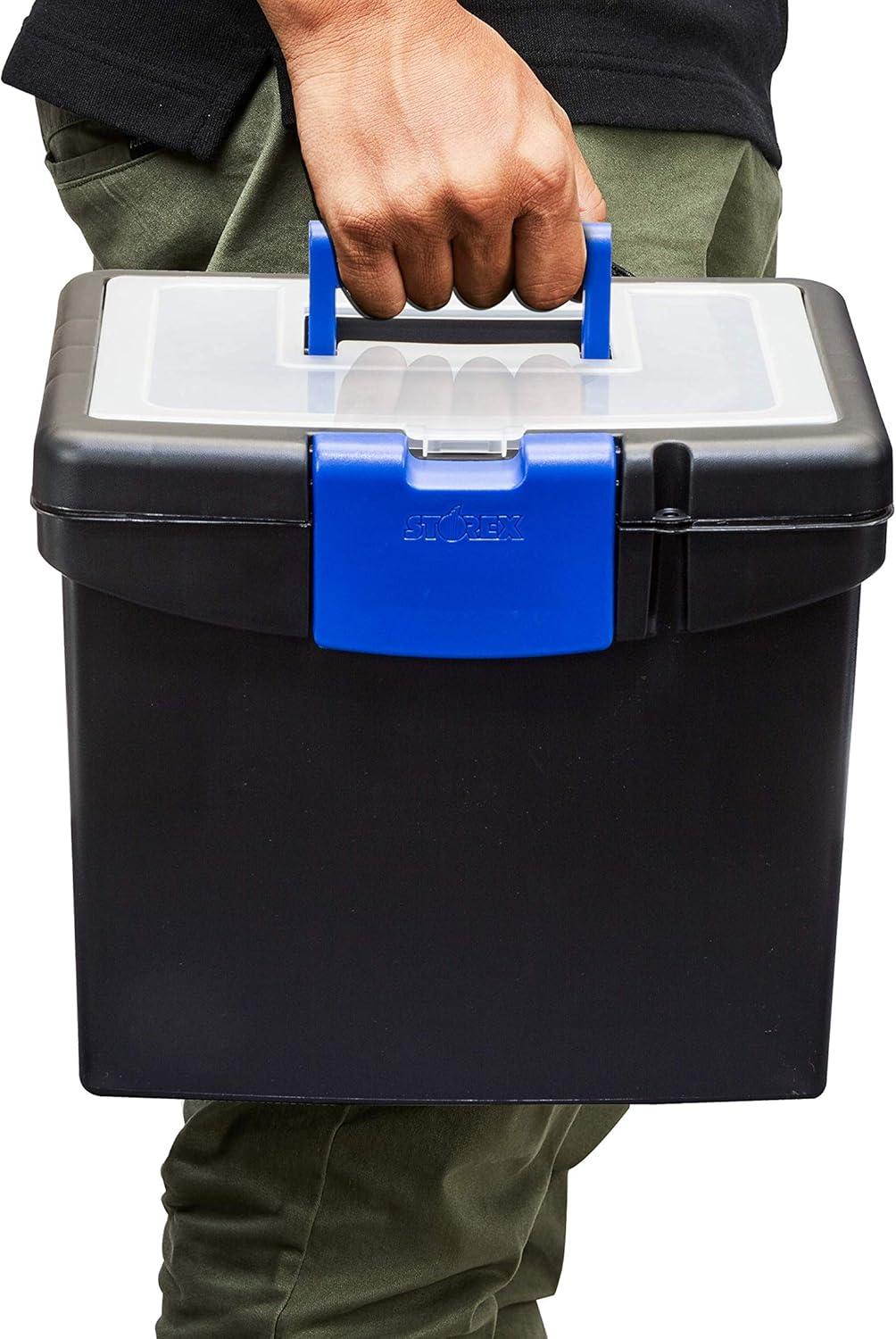 imageStorex Portable LetterLegal Filebox with Organizer Lid LetterLegal Files 145 X 105 X 12 BlackBlackCobalt