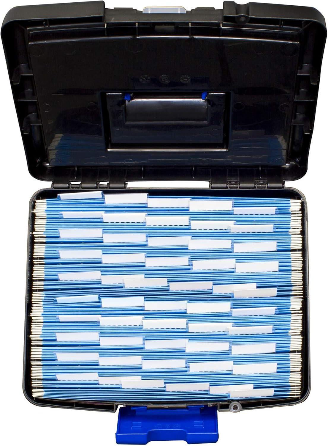 imageStorex Portable LetterLegal Filebox with Organizer Lid LetterLegal Files 145 X 105 X 12 BlackBlackCobalt