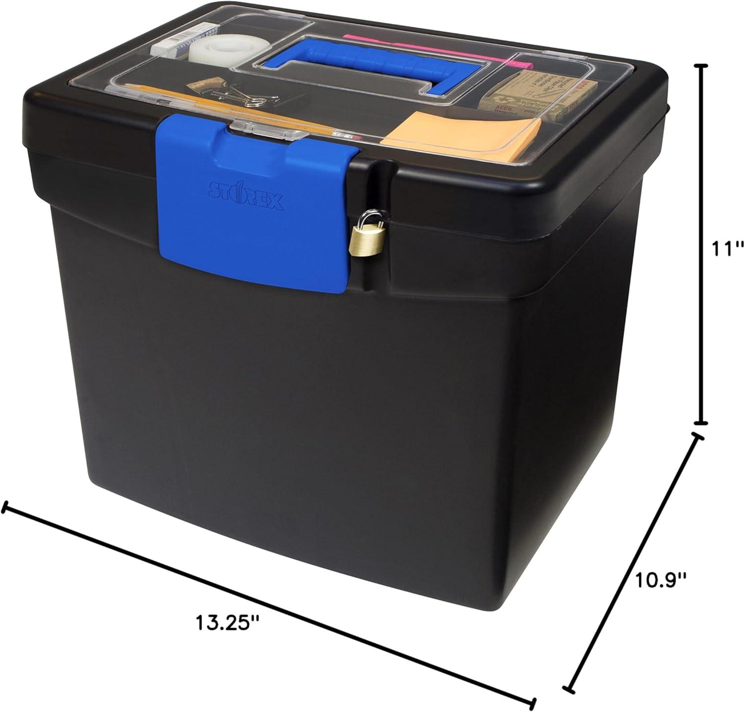 imageStorex Portable LetterLegal Filebox with Organizer Lid LetterLegal Files 145 X 105 X 12 BlackBlackCobalt