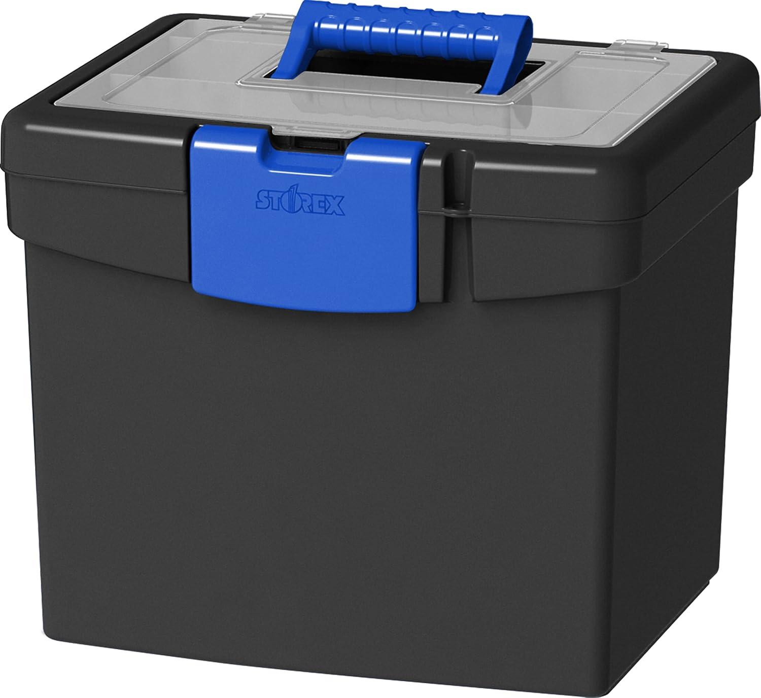 imageStorex Portable LetterLegal Filebox with Organizer Lid LetterLegal Files 145 X 105 X 12 BlackBlackCobalt