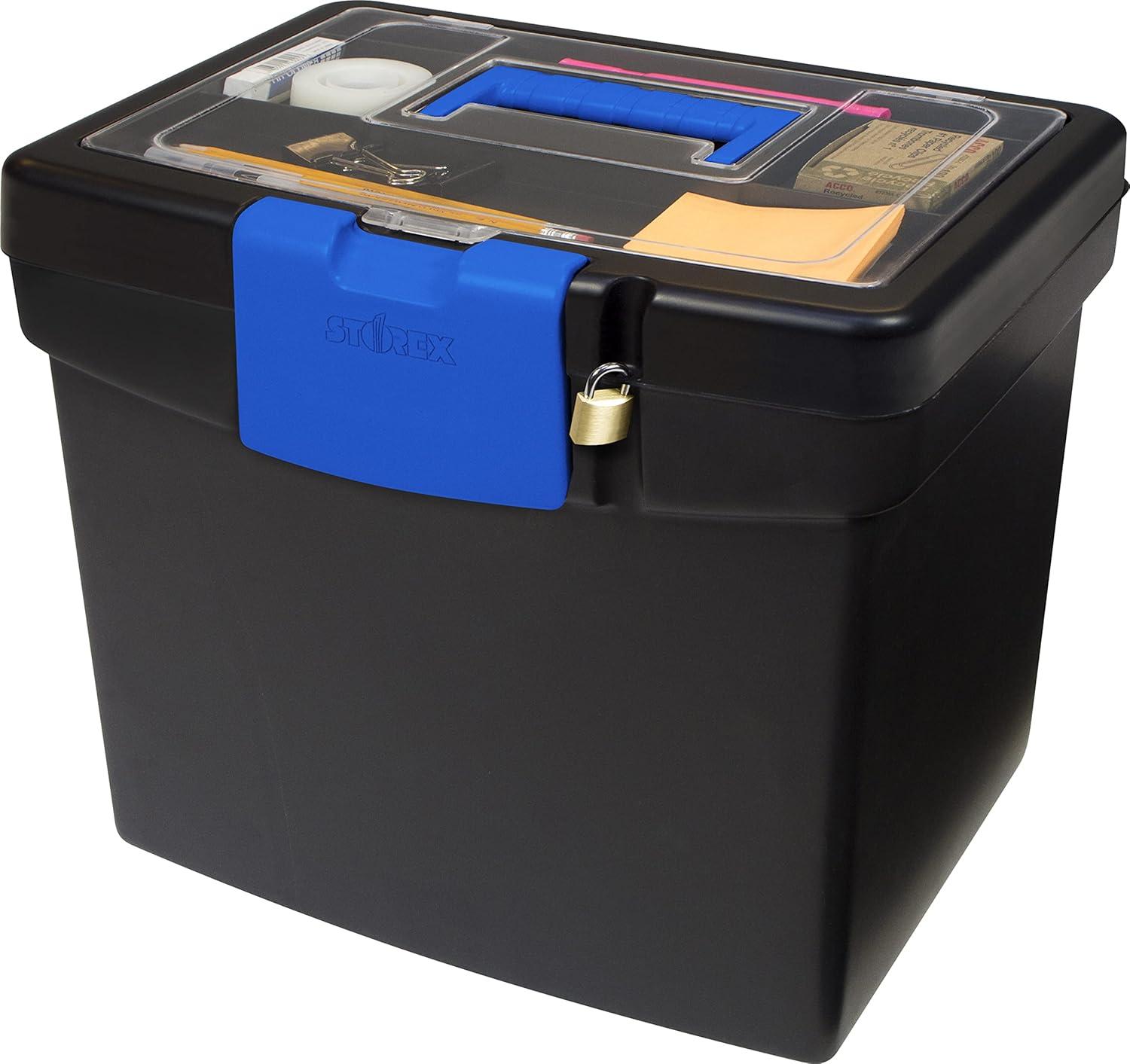 imageStorex Portable LetterLegal Filebox with Organizer Lid LetterLegal Files 145 X 105 X 12 BlackBlackCobalt