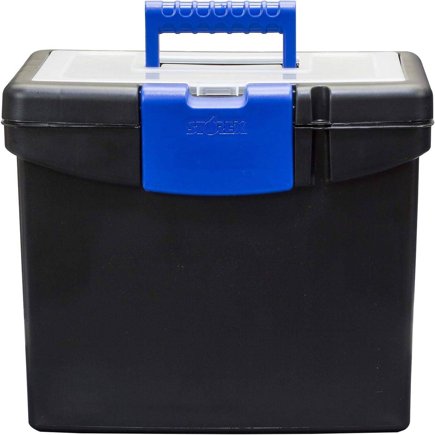 imageStorex Portable LetterLegal Filebox with Organizer Lid LetterLegal Files 145 X 105 X 12 BlackBlackCobalt