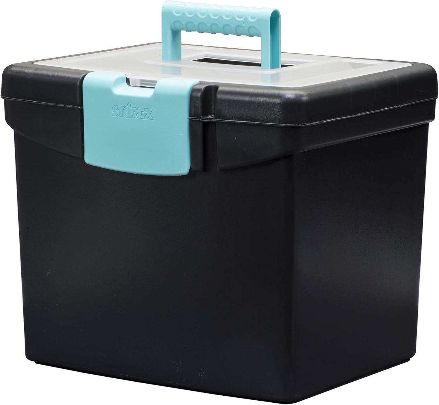 imageStorex Portable LetterLegal Filebox with Organizer Lid LetterLegal Files 145 X 105 X 12 BlackBlackTeal