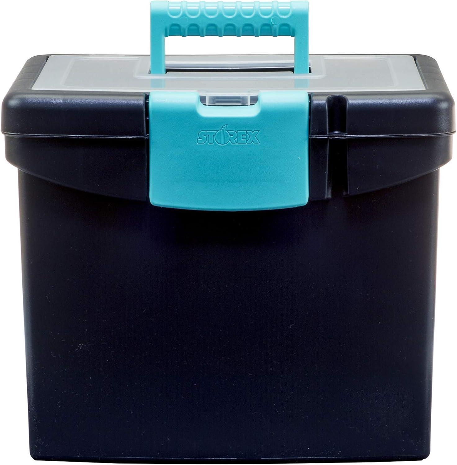 imageStorex Portable LetterLegal Filebox with Organizer Lid LetterLegal Files 145 X 105 X 12 BlackBlackTeal