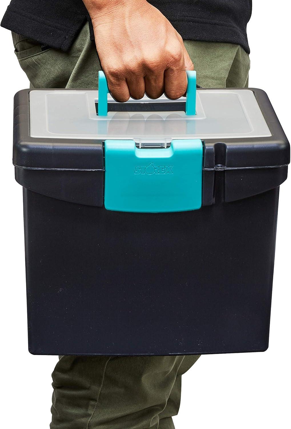 imageStorex Portable LetterLegal Filebox with Organizer Lid LetterLegal Files 145 X 105 X 12 BlackBlackTeal