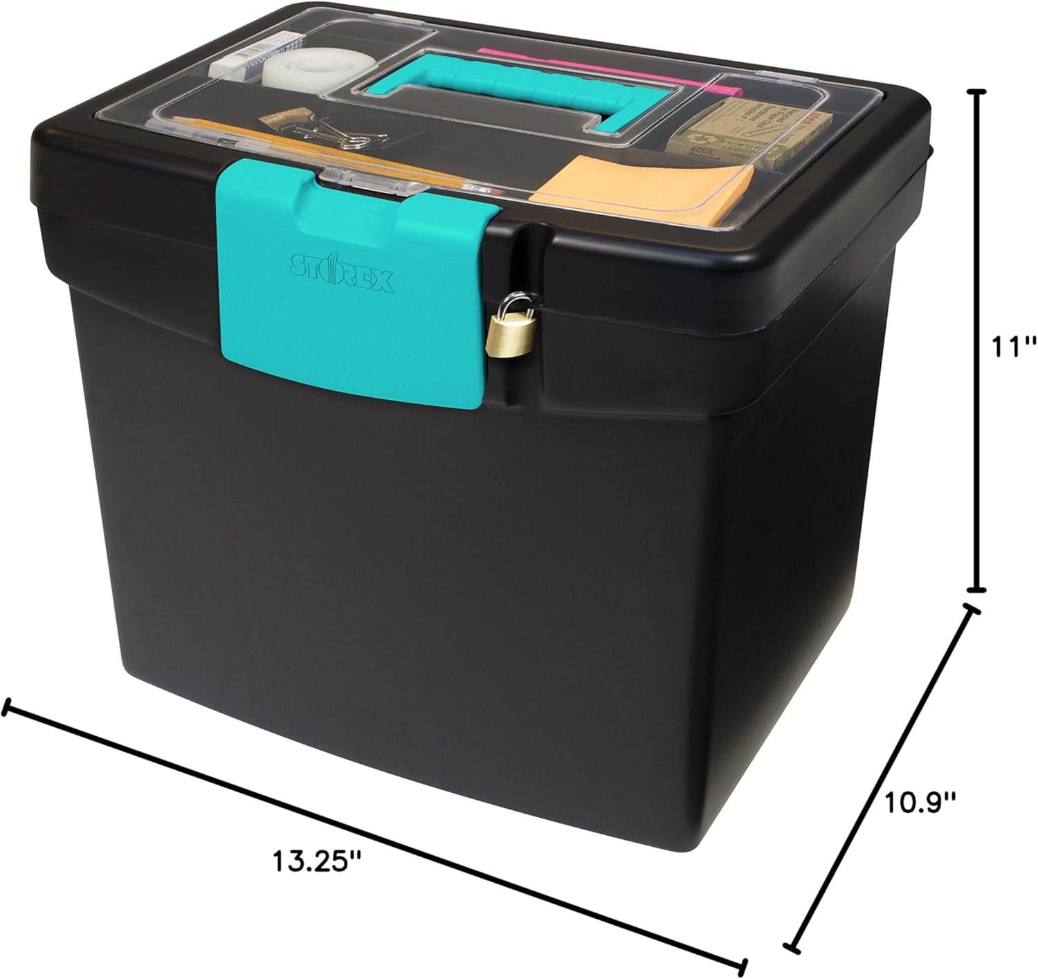 imageStorex Portable LetterLegal Filebox with Organizer Lid LetterLegal Files 145 X 105 X 12 BlackBlackTeal