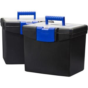 Storex Portable Letter/Legal Filebox with Organizer Lid, Letter/Legal Files, 14.5″ X 10.5″ X 12″, Black(Black/Cobalt)