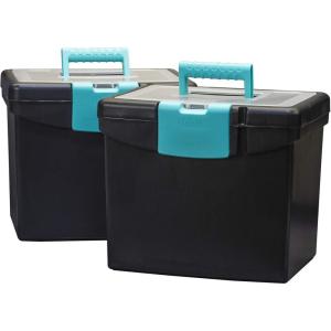 Storex Portable Letter/Legal Filebox with Organizer Lid, Letter/Legal Files, 14.5″ X 10.5″ X 12″, Black(Black/Teal)