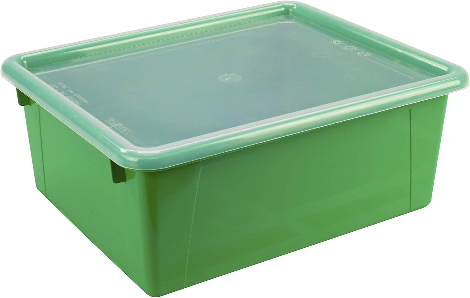 imageStorex Letter Size Deep Storage Tray Organizer Bin with NonSnap Lid for Classroom Office and Home Green 5Pack 62547U05C