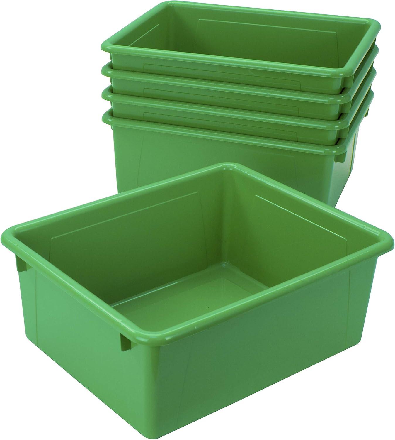 imageStorex Letter Size Deep Storage Tray Organizer Bin with NonSnap Lid for Classroom Office and Home Green 5Pack 62547U05C