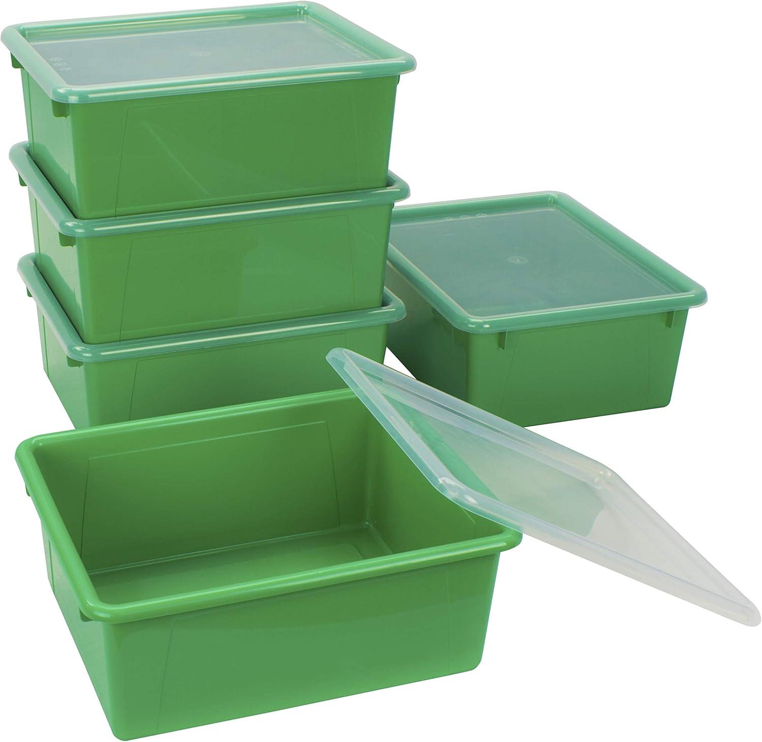 imageStorex Letter Size Deep Storage Tray Organizer Bin with NonSnap Lid for Classroom Office and Home Green 5Pack 62547U05C