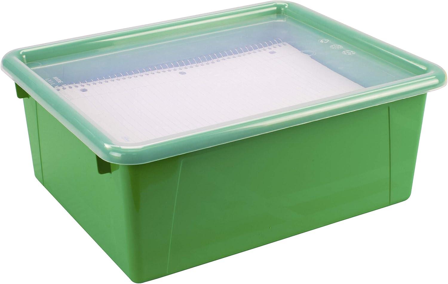 imageStorex Letter Size Deep Storage Tray Organizer Bin with NonSnap Lid for Classroom Office and Home Green 5Pack 62547U05C