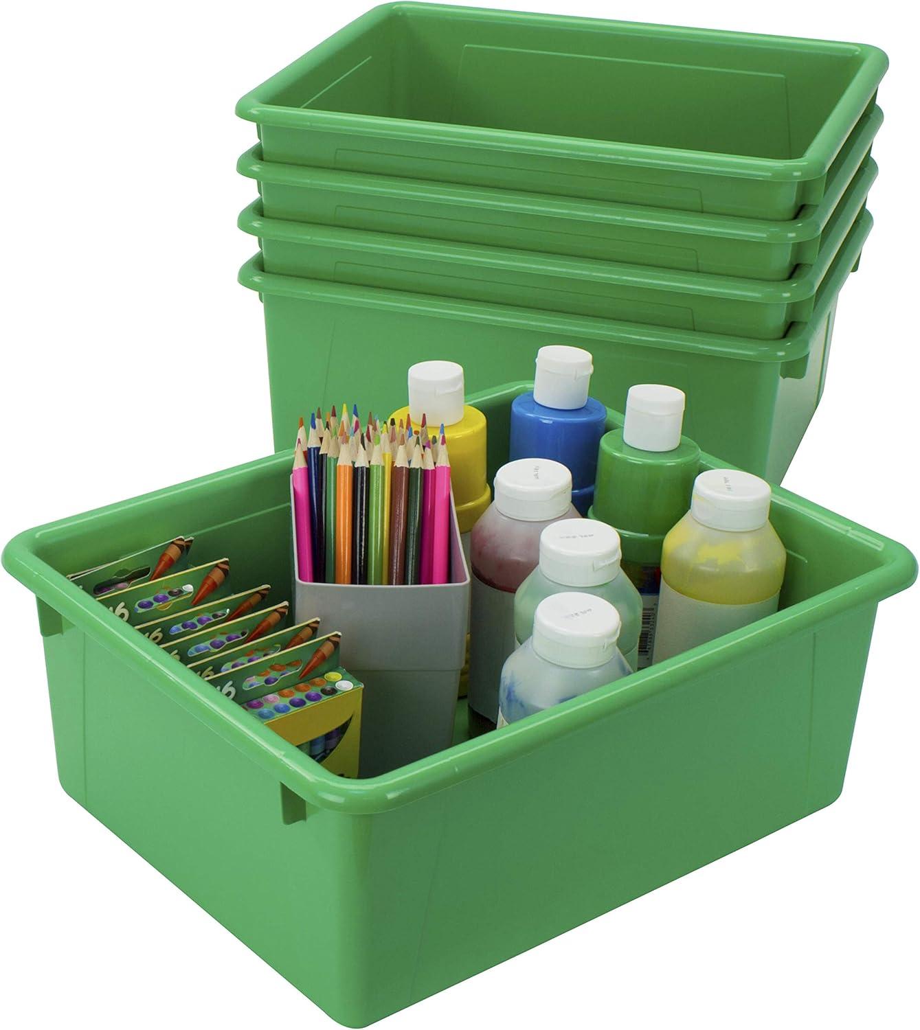 imageStorex Letter Size Deep Storage Tray Organizer Bin with NonSnap Lid for Classroom Office and Home Green 5Pack 62547U05C
