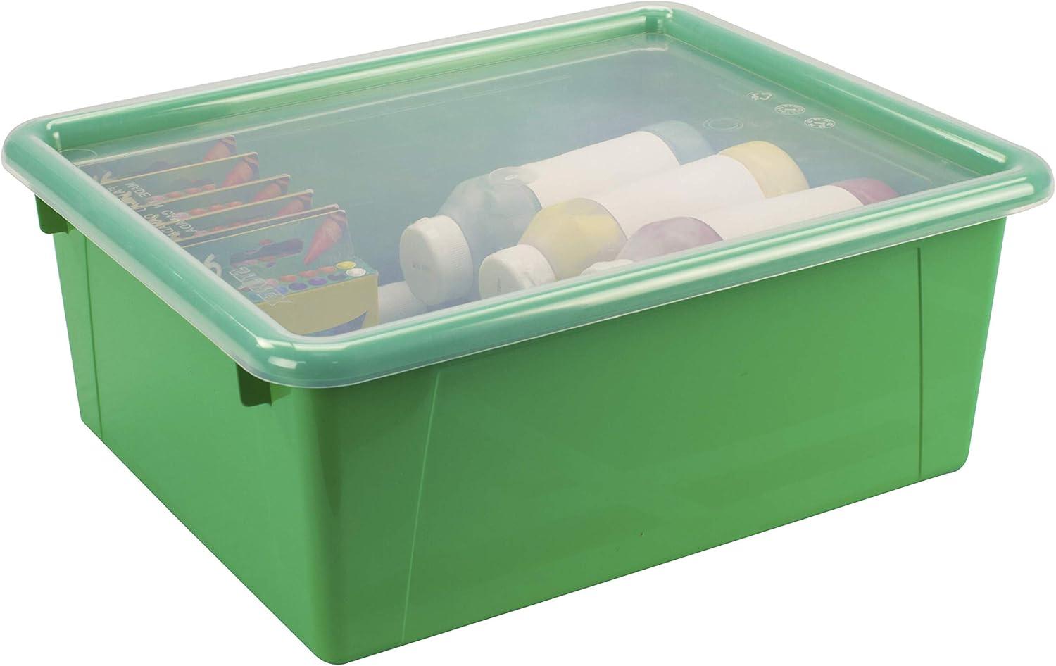 imageStorex Letter Size Deep Storage Tray Organizer Bin with NonSnap Lid for Classroom Office and Home Green 5Pack 62547U05C