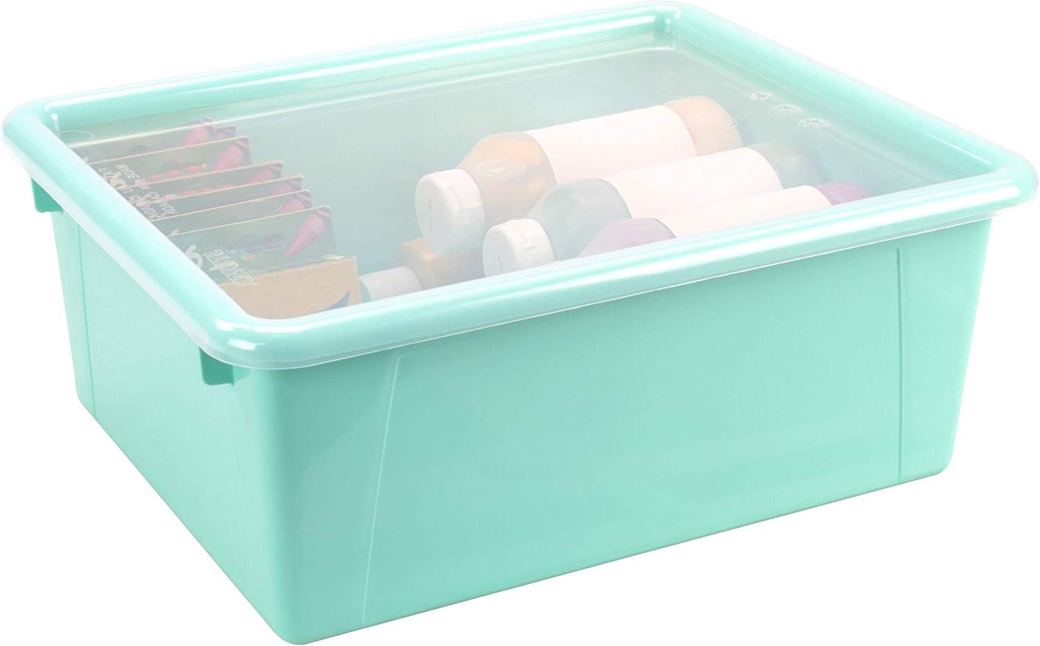imageStorex Letter Size Deep Storage Tray Organizer Bin with NonSnap Lid for Classroom Office and Home Teal 5Pack 62549U05C