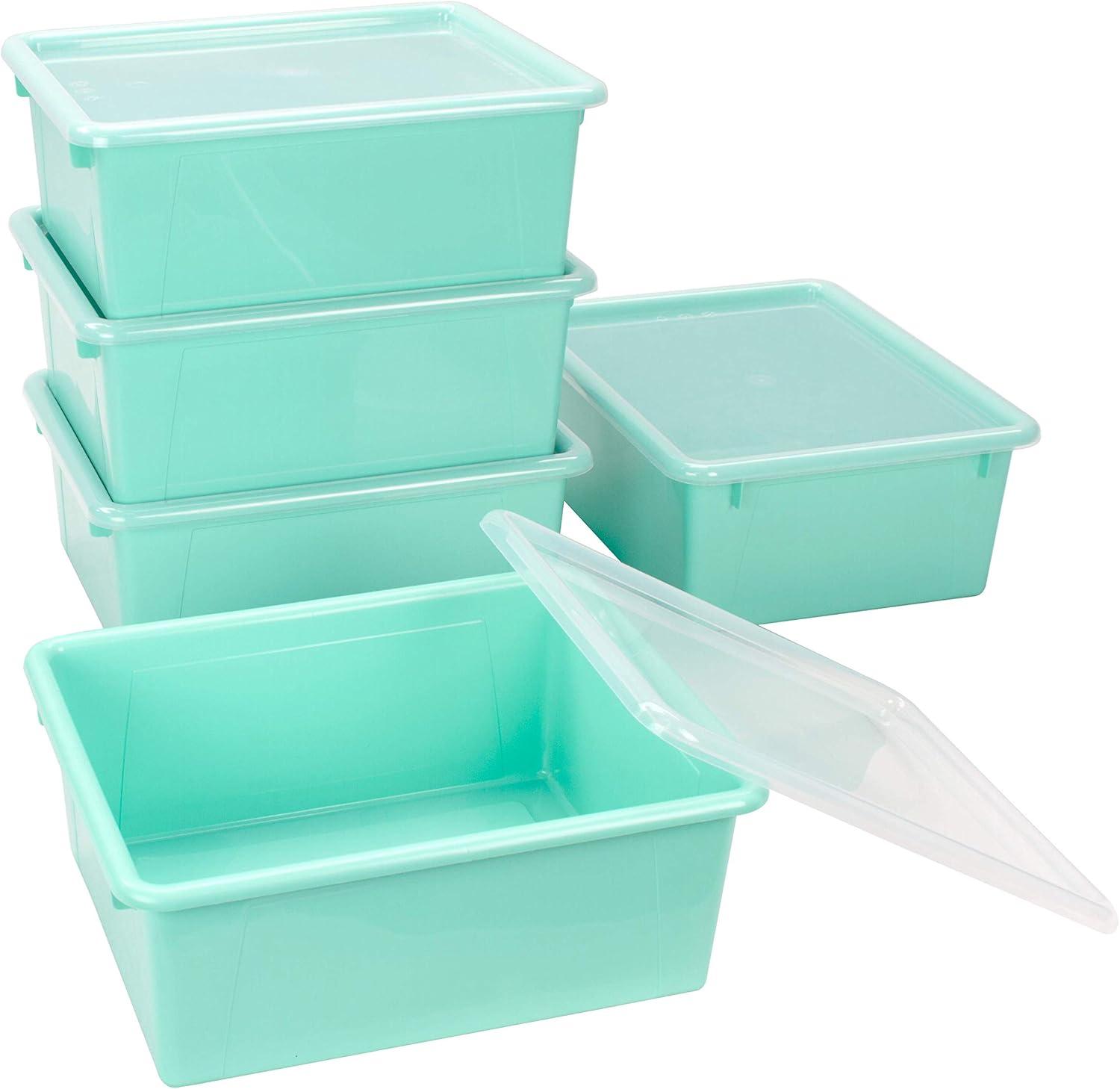 imageStorex Letter Size Deep Storage Tray Organizer Bin with NonSnap Lid for Classroom Office and Home Teal 5Pack 62549U05C