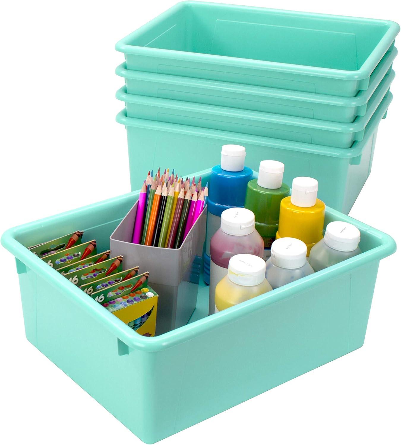 imageStorex Letter Size Deep Storage Tray Organizer Bin with NonSnap Lid for Classroom Office and Home Teal 5Pack 62549U05C