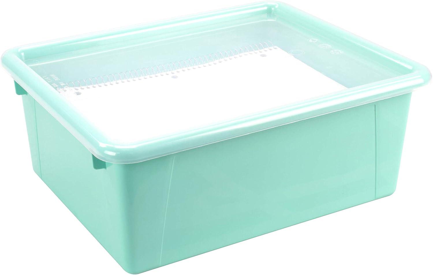 imageStorex Letter Size Deep Storage Tray Organizer Bin with NonSnap Lid for Classroom Office and Home Teal 5Pack 62549U05C