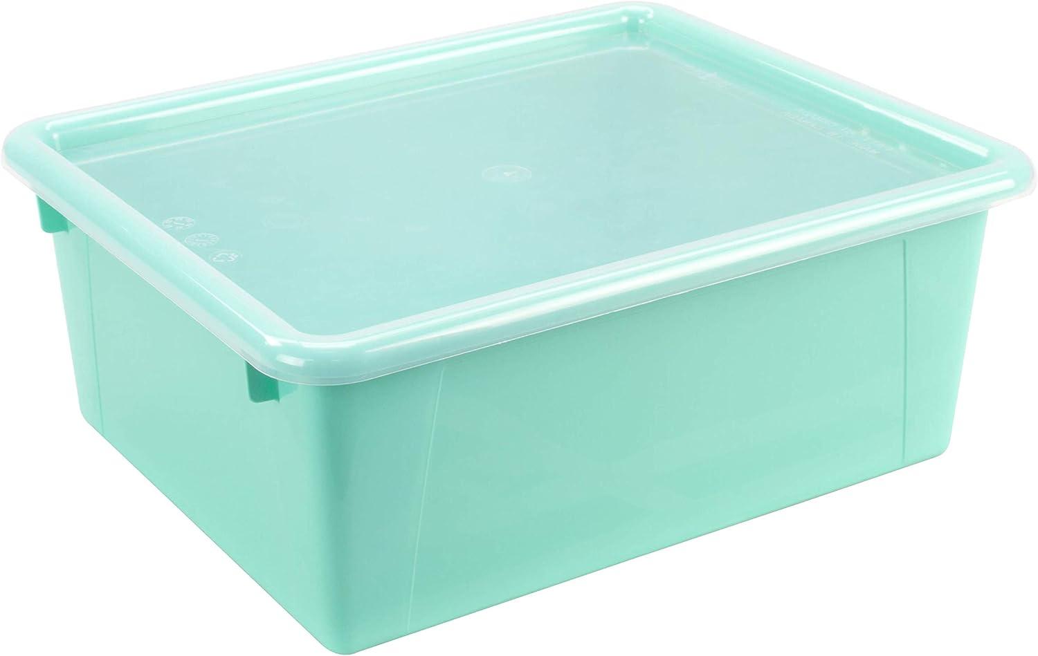 imageStorex Letter Size Deep Storage Tray Organizer Bin with NonSnap Lid for Classroom Office and Home Teal 5Pack 62549U05C