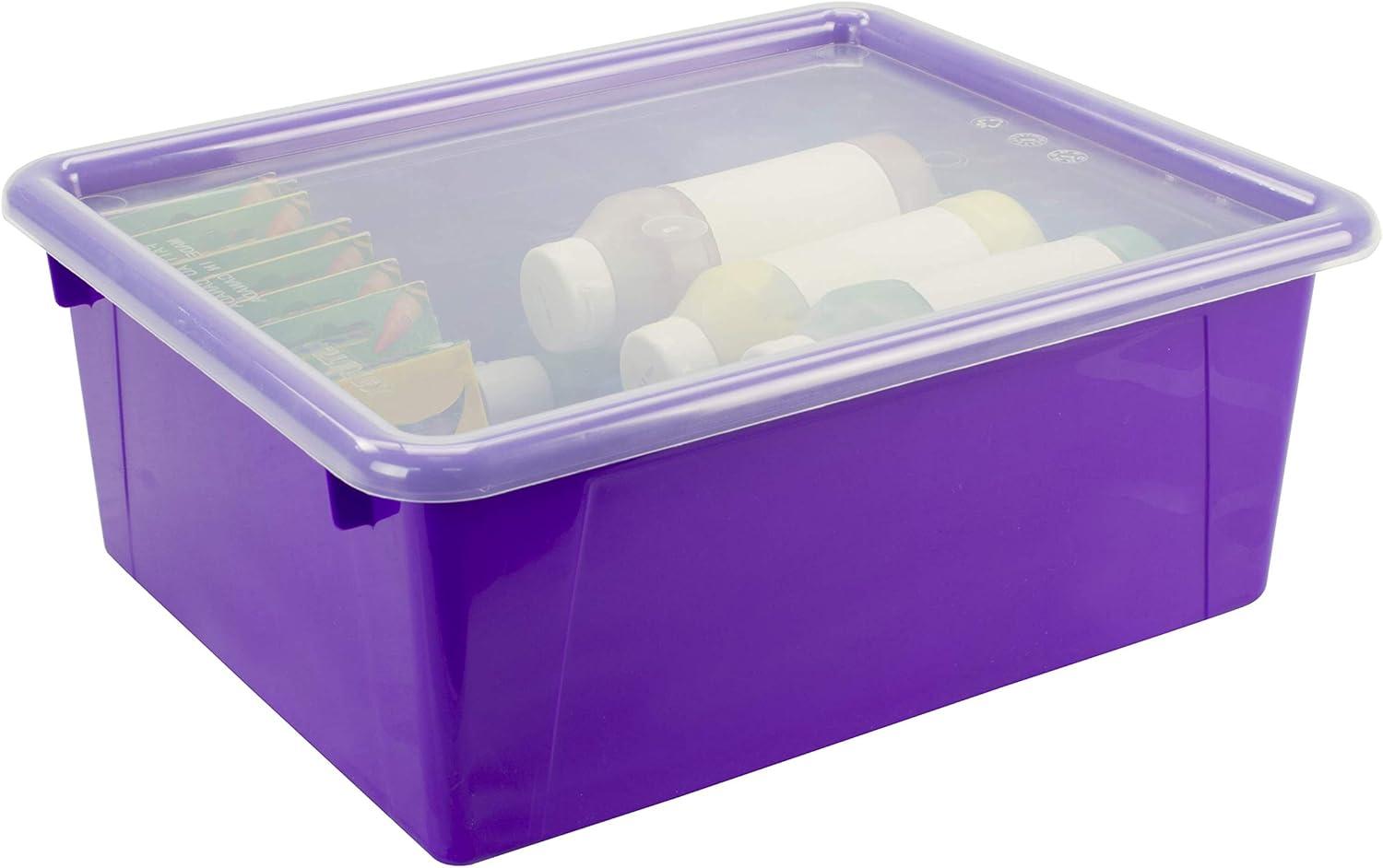 imageStorex Letter Size Deep Storage Tray Organizer Bin with NonSnap Lid for Classroom Office and Home Violet 5Pack 62548U05CViolet