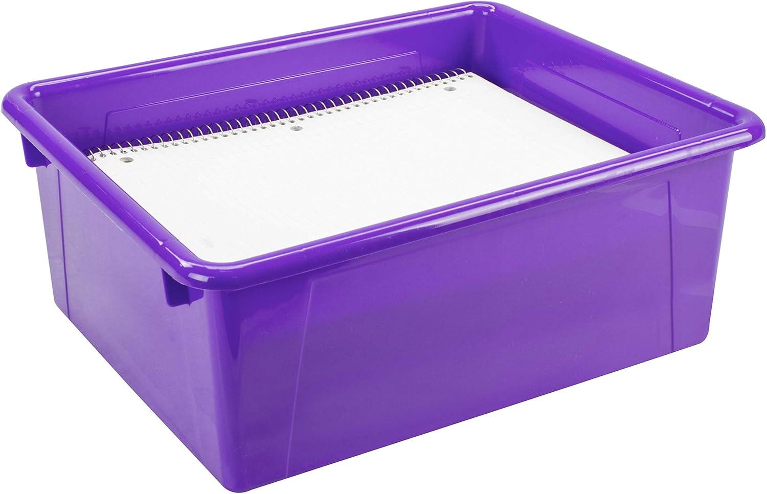 imageStorex Letter Size Deep Storage Tray Organizer Bin with NonSnap Lid for Classroom Office and Home Violet 5Pack 62548U05CViolet