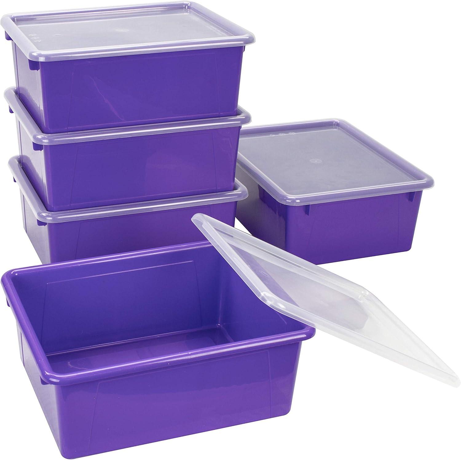 imageStorex Letter Size Deep Storage Tray Organizer Bin with NonSnap Lid for Classroom Office and Home Violet 5Pack 62548U05CViolet