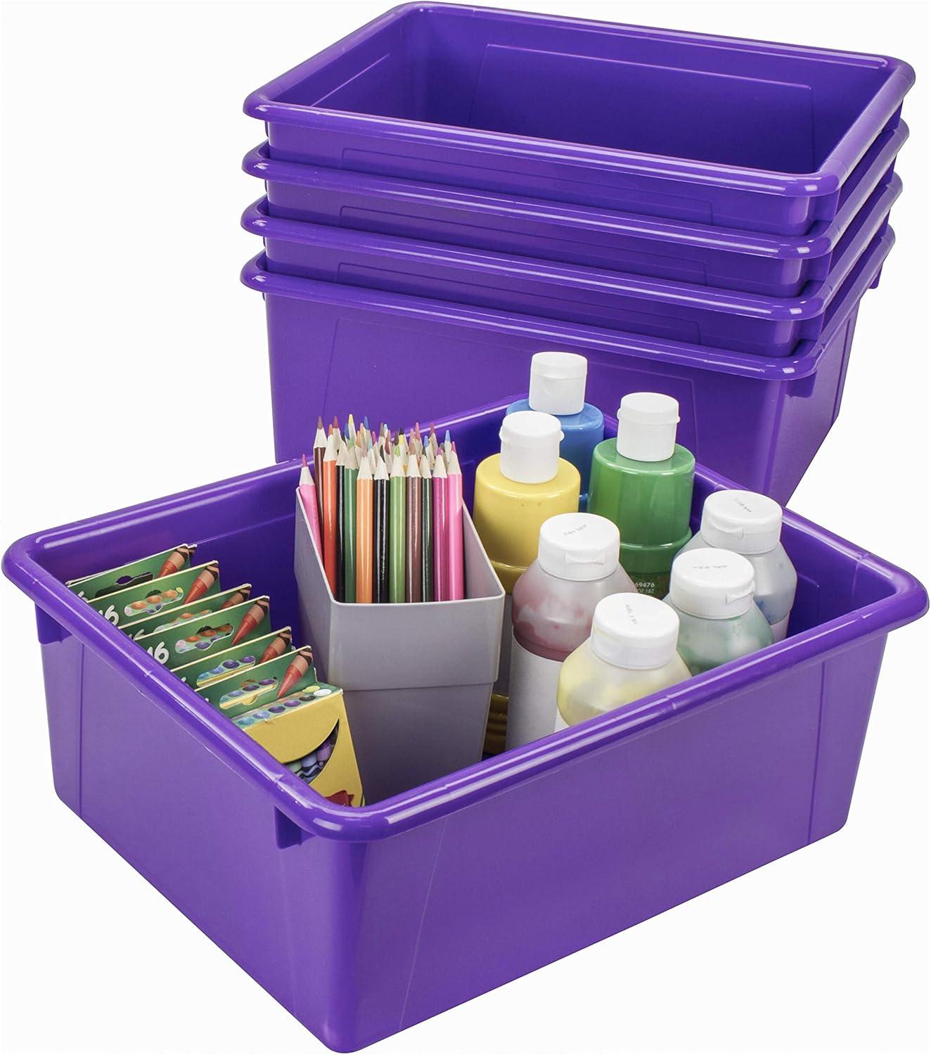 imageStorex Letter Size Deep Storage Tray Organizer Bin with NonSnap Lid for Classroom Office and Home Violet 5Pack 62548U05CViolet