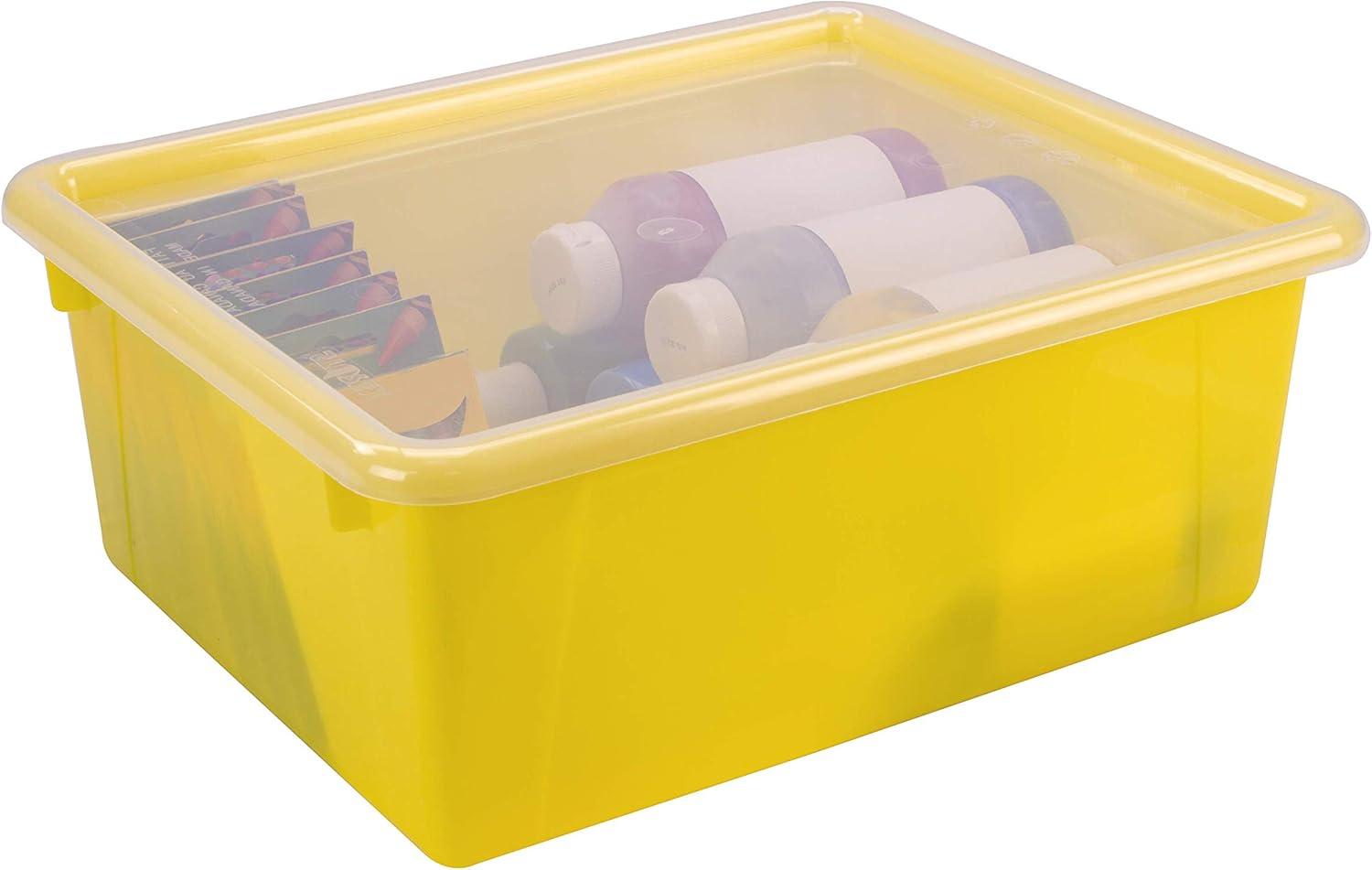 imageStorex Letter Size Deep Storage Tray Organizer Bin with NonSnap Lid for Classroom Office and Home Yellow 5Pack 62546U05C