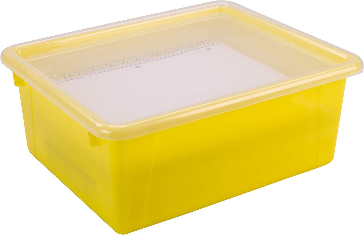 imageStorex Letter Size Deep Storage Tray Organizer Bin with NonSnap Lid for Classroom Office and Home Yellow 5Pack 62546U05C