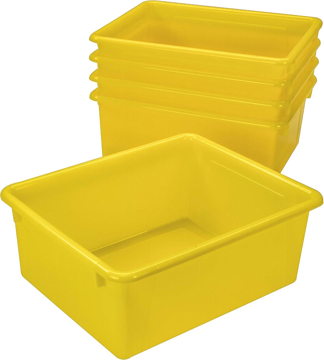 imageStorex Letter Size Deep Storage Tray Organizer Bin with NonSnap Lid for Classroom Office and Home Yellow 5Pack 62546U05C