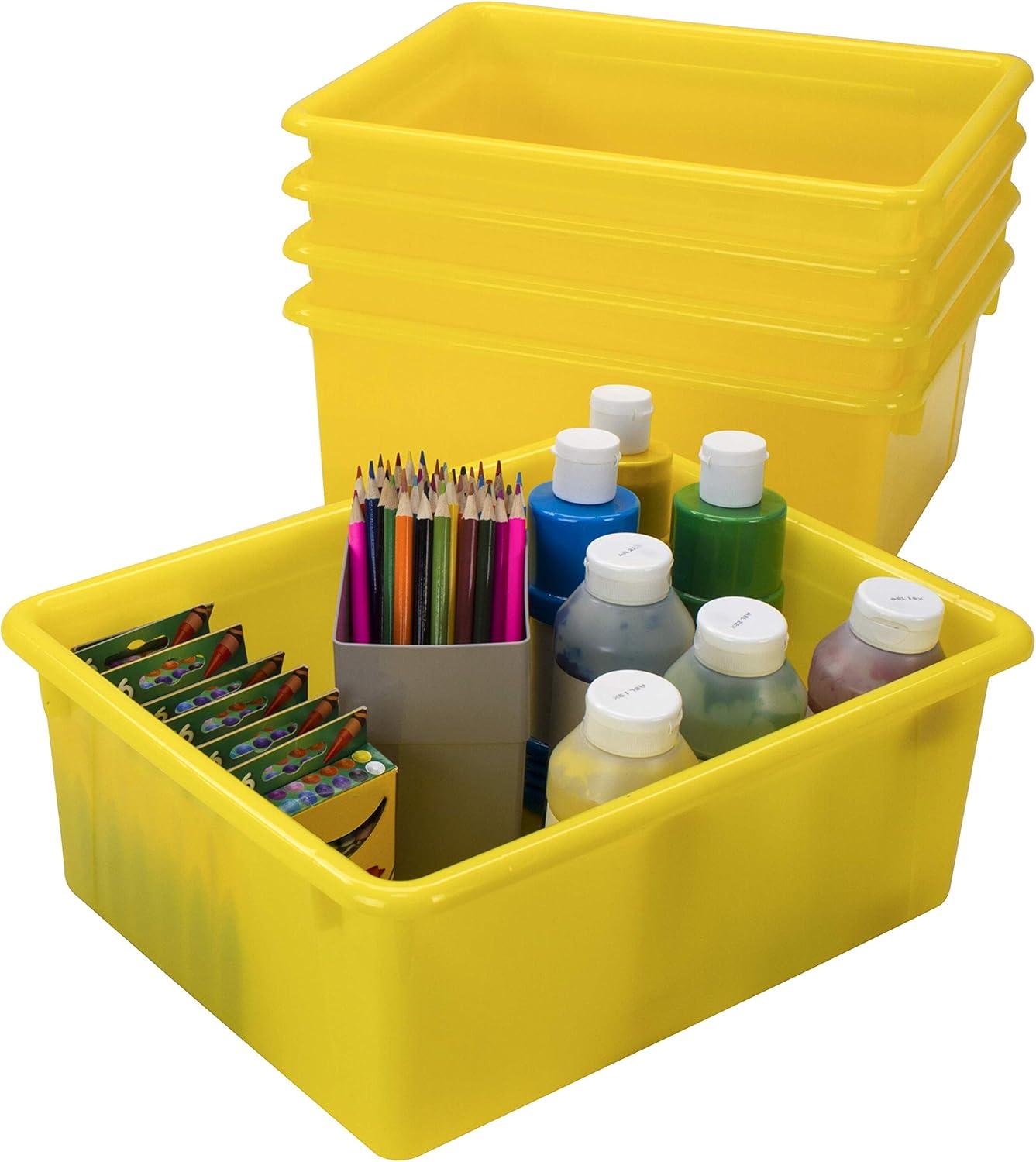 imageStorex Letter Size Deep Storage Tray Organizer Bin with NonSnap Lid for Classroom Office and Home Yellow 5Pack 62546U05C