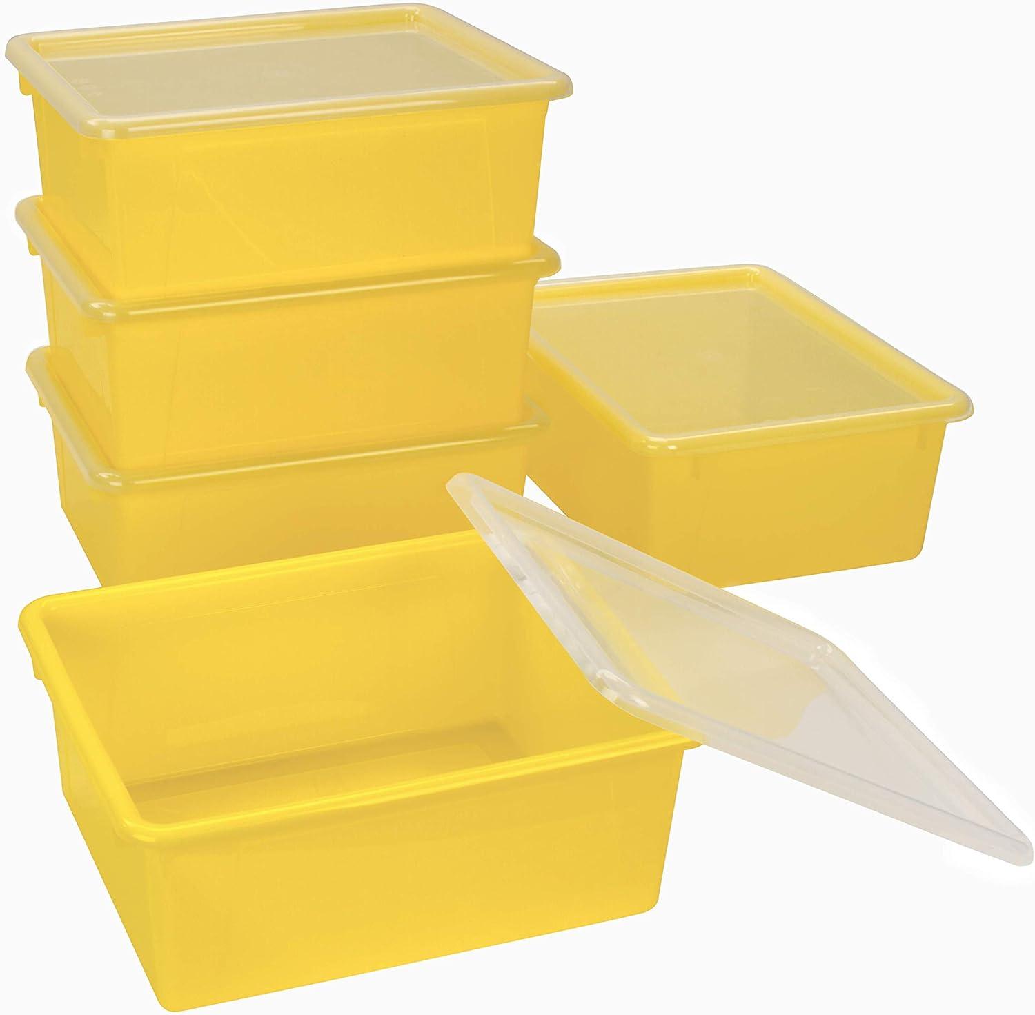 imageStorex Letter Size Deep Storage Tray Organizer Bin with NonSnap Lid for Classroom Office and Home Yellow 5Pack 62546U05C