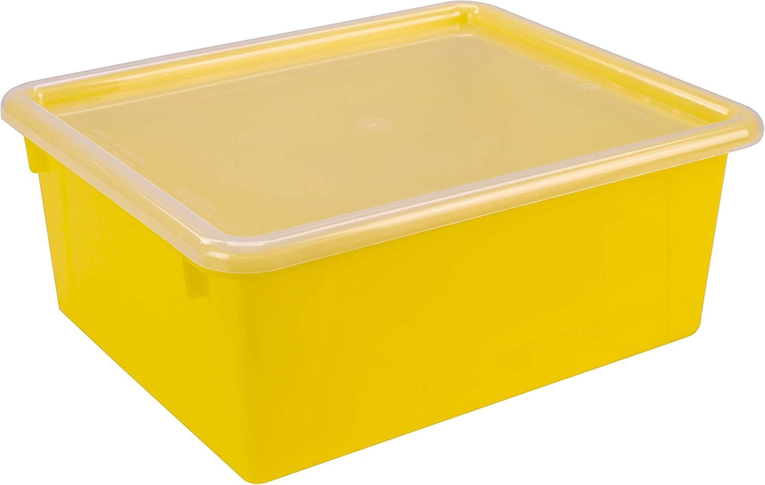 imageStorex Letter Size Deep Storage Tray Organizer Bin with NonSnap Lid for Classroom Office and Home Yellow 5Pack 62546U05C