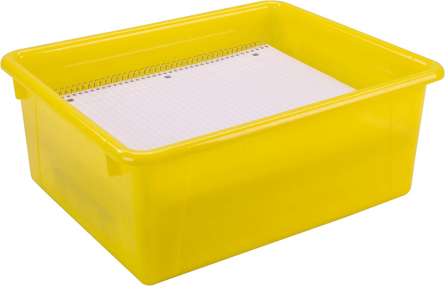 imageStorex Letter Size Deep Storage Tray Organizer Bin with NonSnap Lid for Classroom Office and Home Yellow 5Pack 62546U05C
