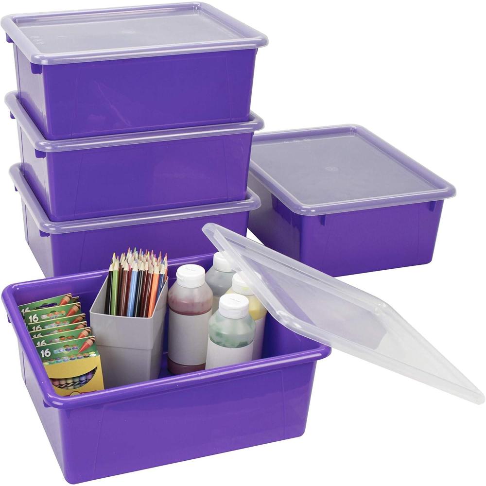 imageStorex Letter Size Deep Storage Tray Organizer Bin with NonSnap Lid for Classroom Office and Home Violet 5Pack 62548U05CViolet