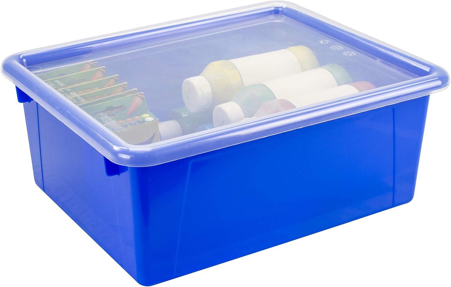 imageStorex Letter Size Deep Storage Tray Organizer Bin with NonSnap Lid for Classroom Office and Home Blue 5Pack 62544U05C