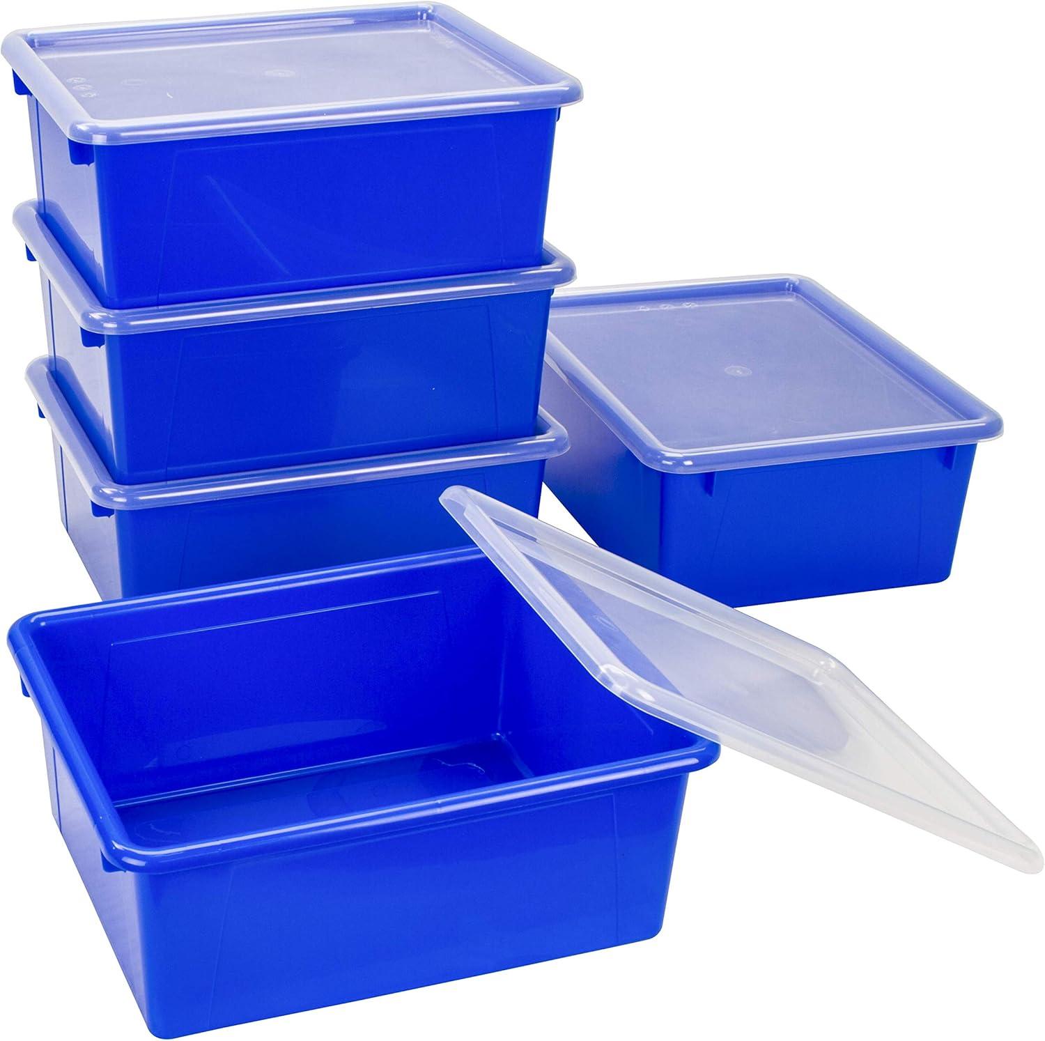 imageStorex Letter Size Deep Storage Tray Organizer Bin with NonSnap Lid for Classroom Office and Home Blue 5Pack 62544U05C
