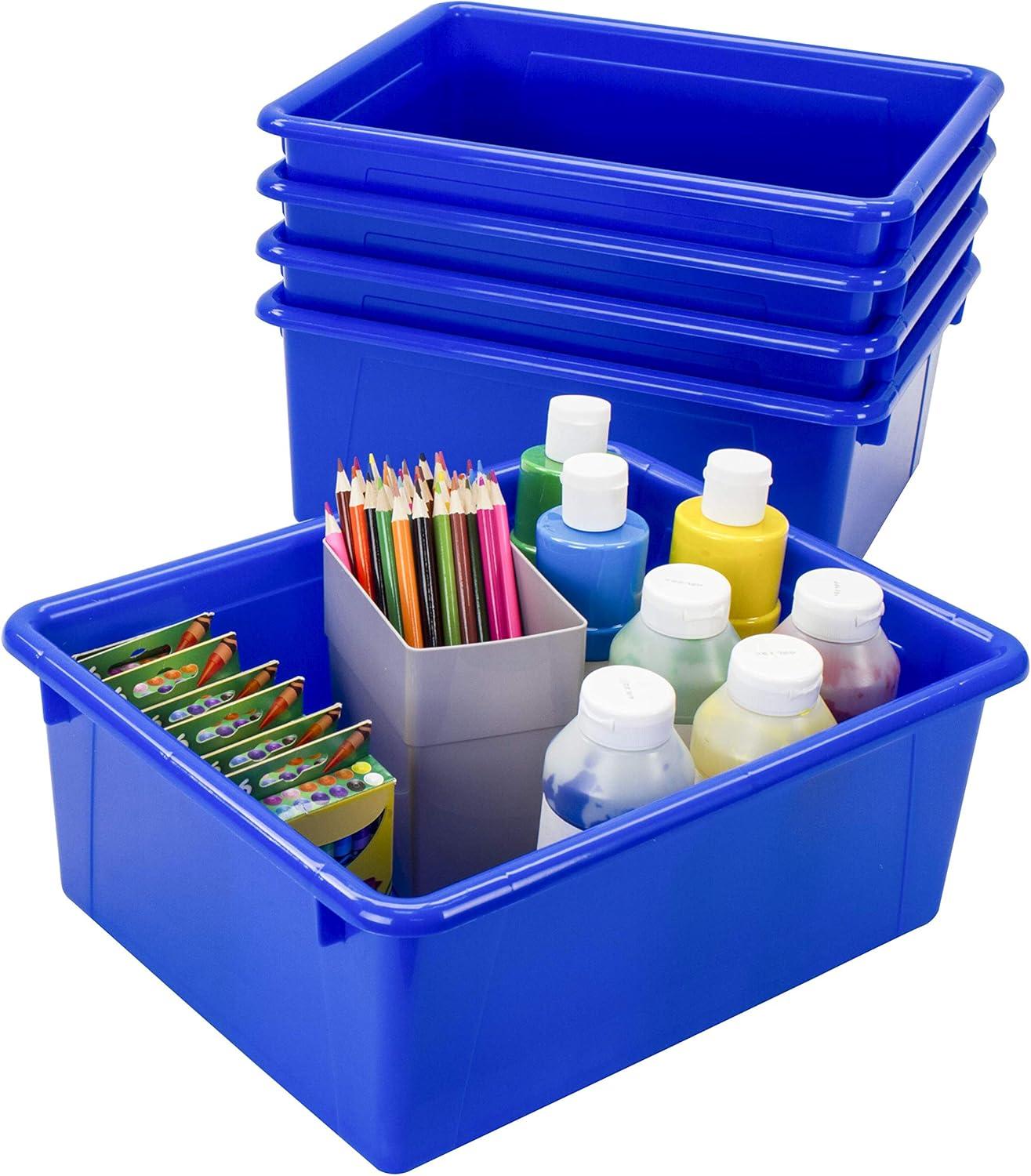 imageStorex Letter Size Deep Storage Tray Organizer Bin with NonSnap Lid for Classroom Office and Home Blue 5Pack 62544U05C