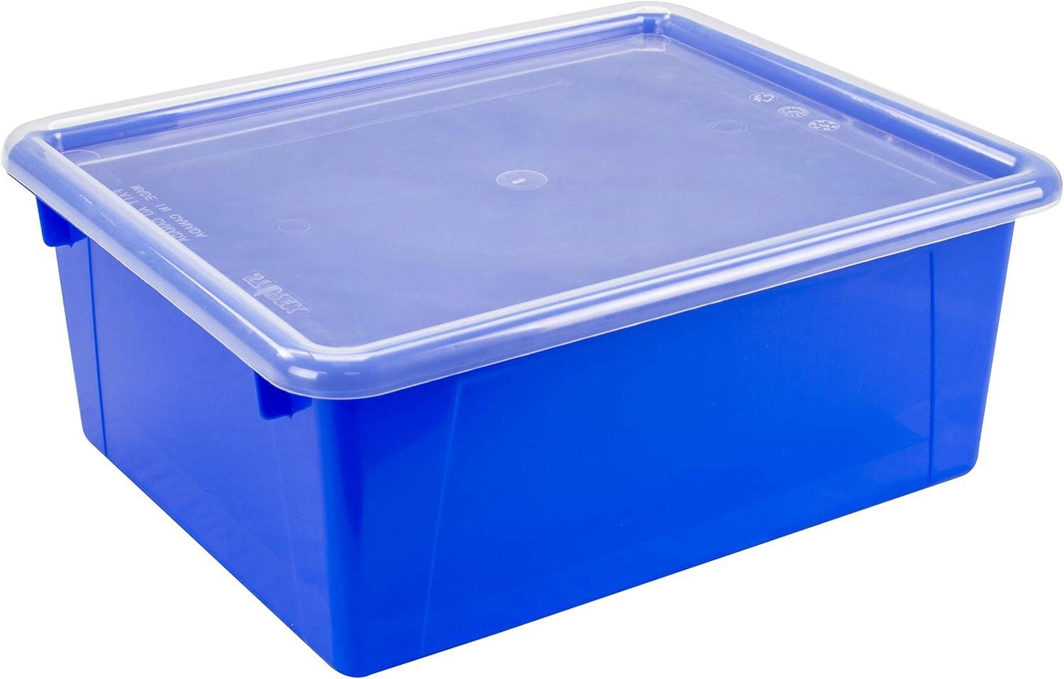 imageStorex Letter Size Deep Storage Tray Organizer Bin with NonSnap Lid for Classroom Office and Home Blue 5Pack 62544U05C