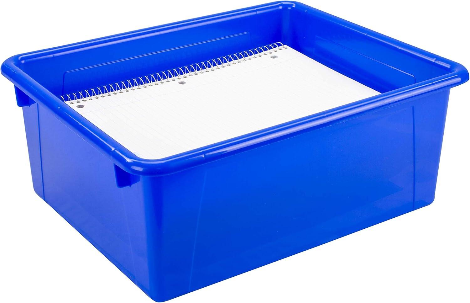 imageStorex Letter Size Deep Storage Tray Organizer Bin with NonSnap Lid for Classroom Office and Home Blue 5Pack 62544U05C