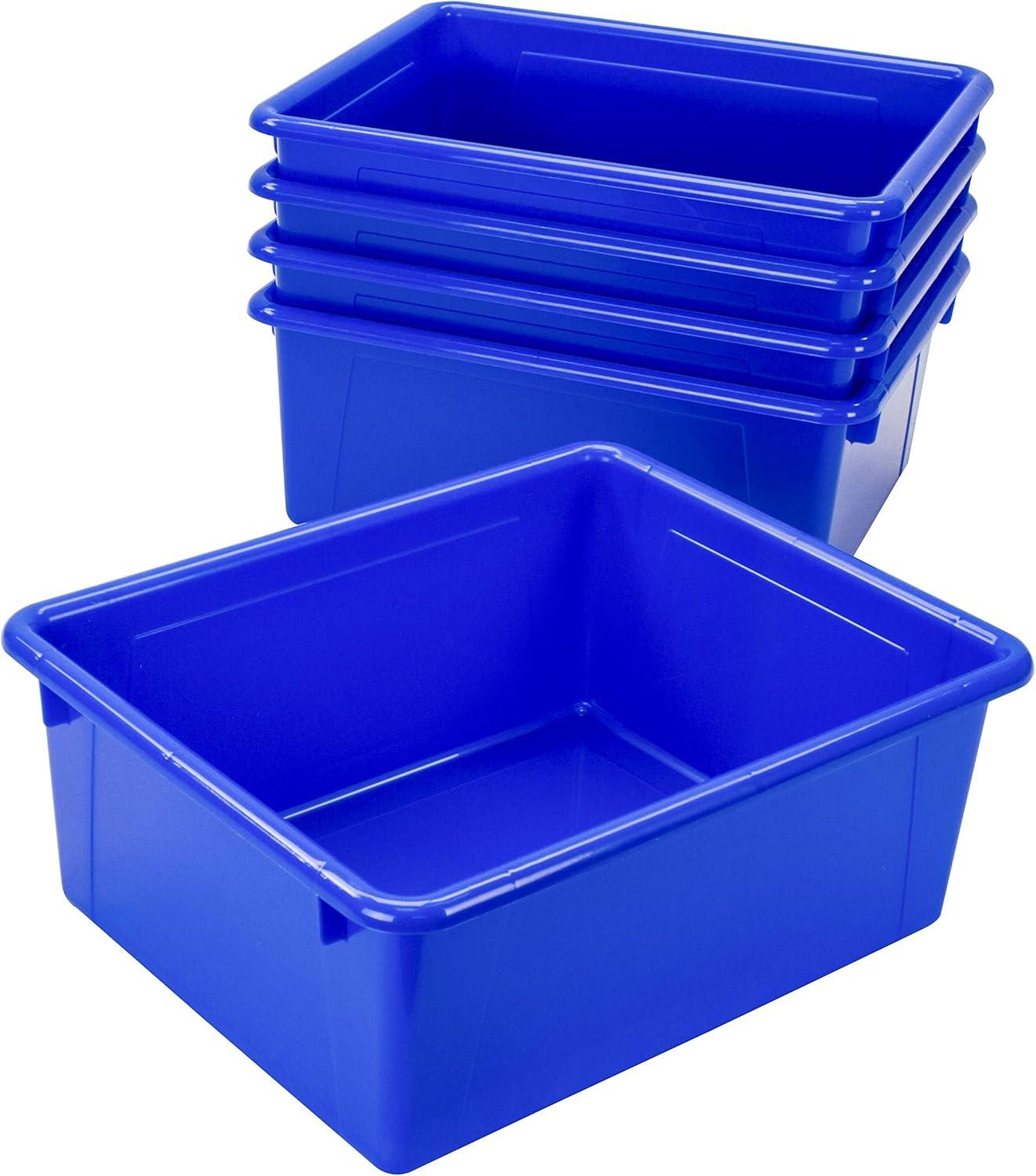 imageStorex Letter Size Deep Storage Tray Organizer Bin with NonSnap Lid for Classroom Office and Home Blue 5Pack 62544U05C